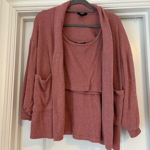 Forever 21 Dusty Pink Ribbed Cardigan Set